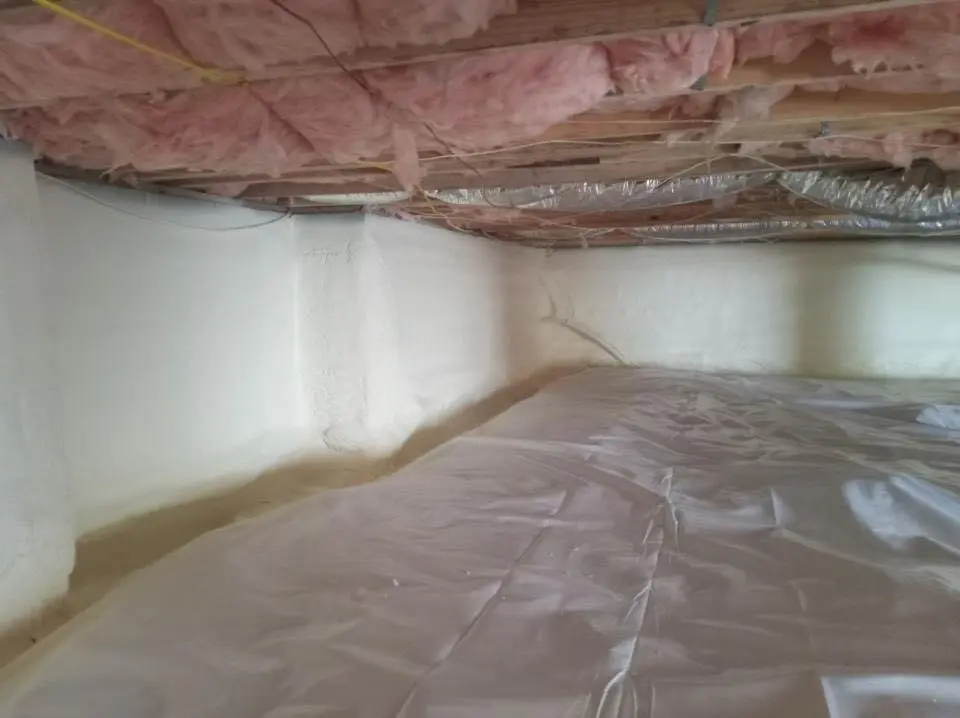 Crawl space encapsulation with closed-cell spray foam for Commercial Roof Restoration in Upper Allen